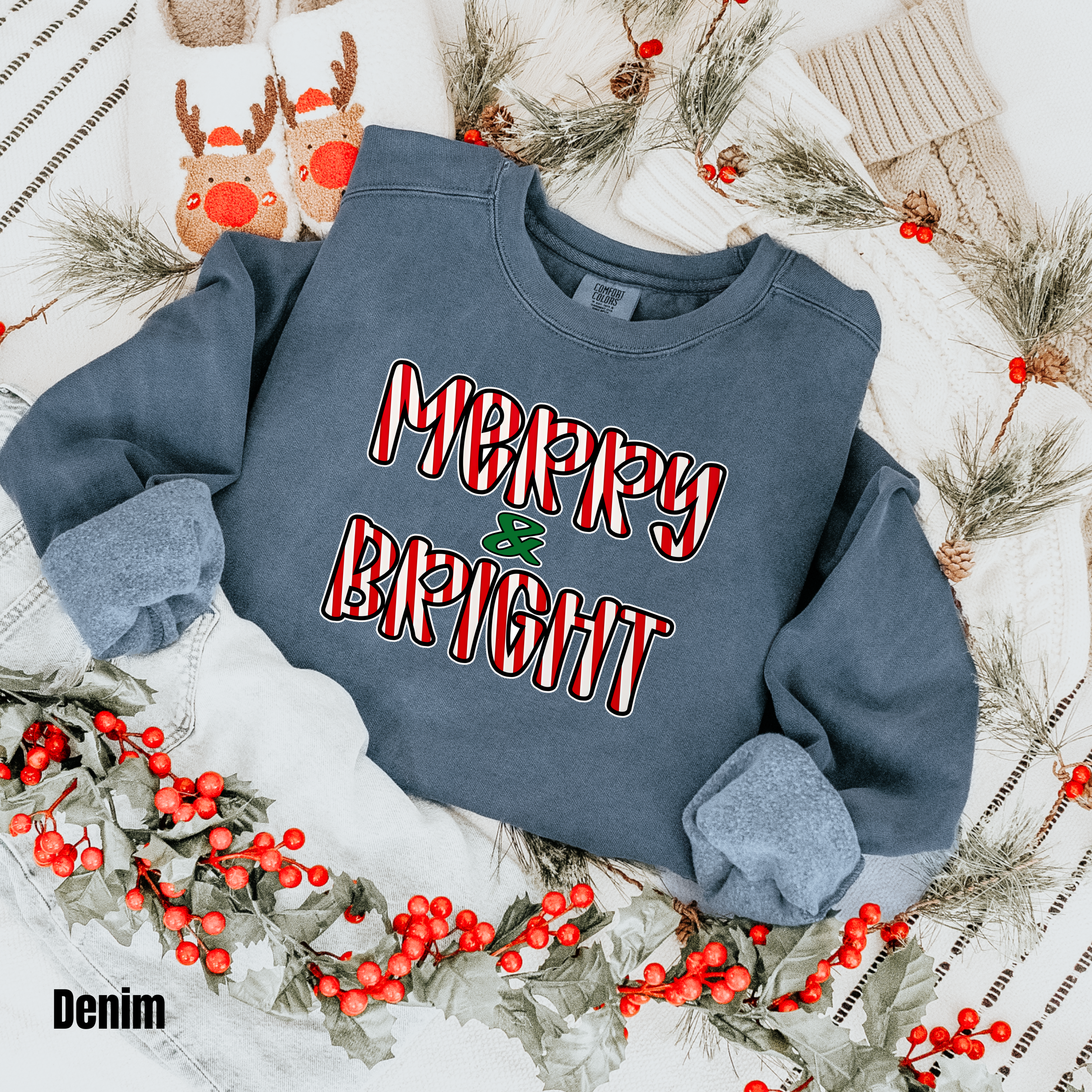 Merry Christmas  #5 Comfort Colors Sweatshirt Merry & Bright