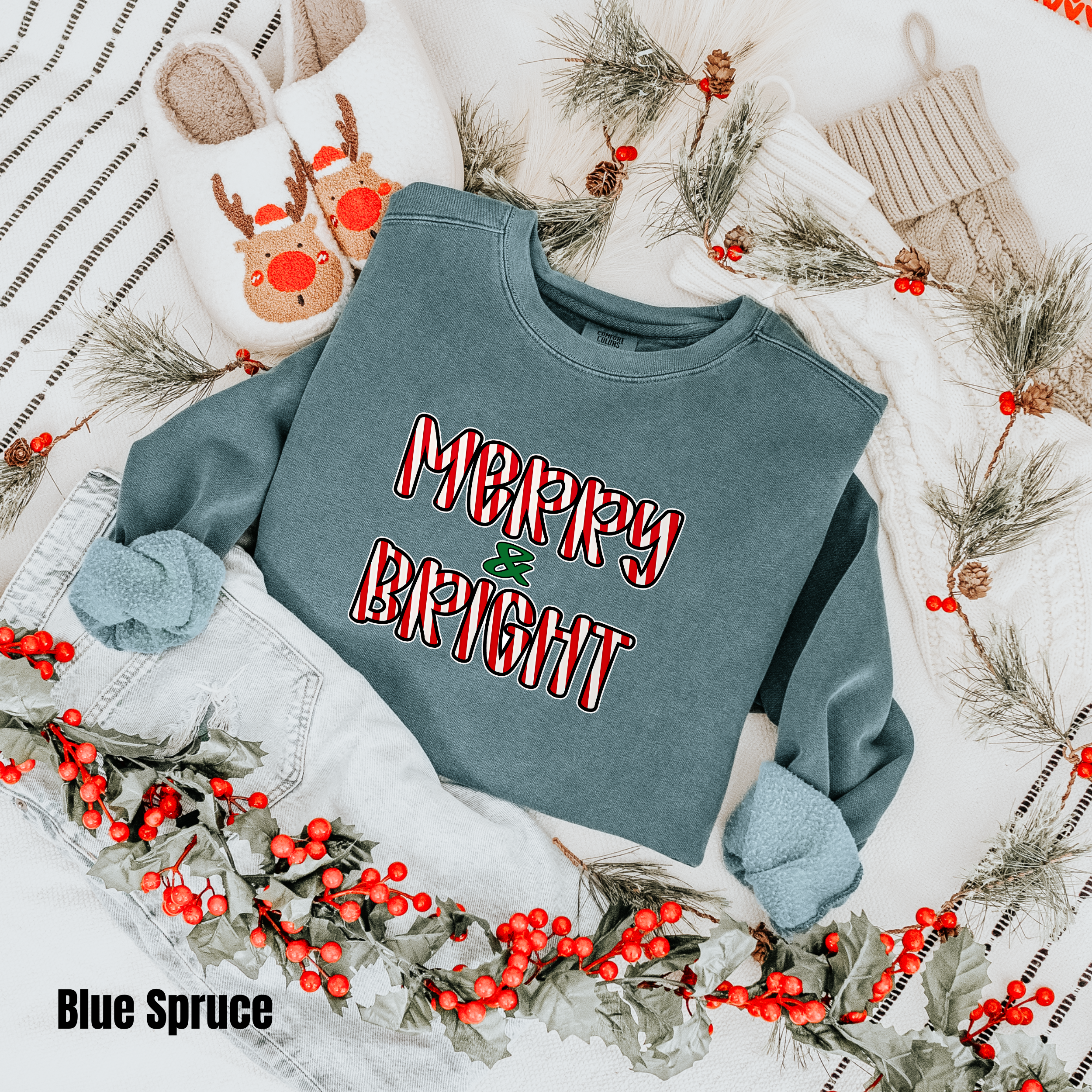 Merry Christmas  #5 Comfort Colors Sweatshirt Merry & Bright